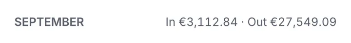 A month heading in one account’s activity, with that month’s in and out totals