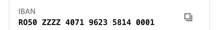 The IBAN row of the euro account, split into groups of four, with a copy button