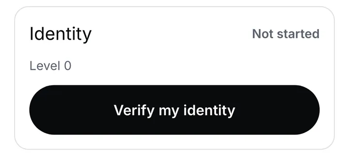 The Identity section before the check has started, marked Not started, with a Verify my identity button