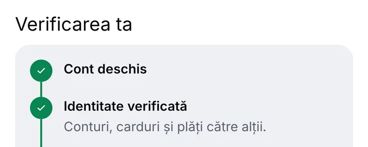 Verificarea ta din profil: Cont deschis și Identitate verificată, amândouă bifate