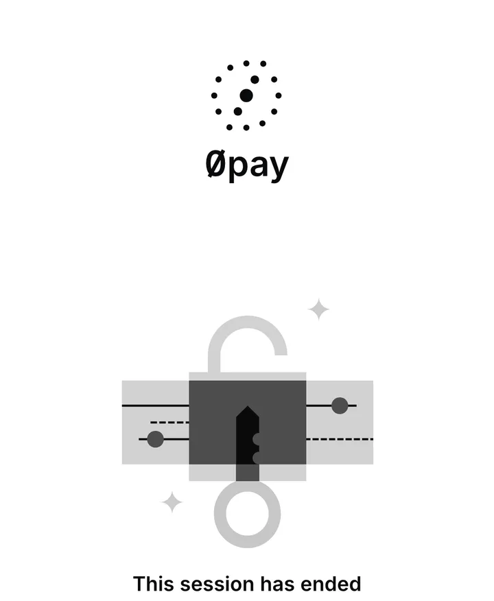 The 0pay mark above a padlock illustration, and the words This session has ended